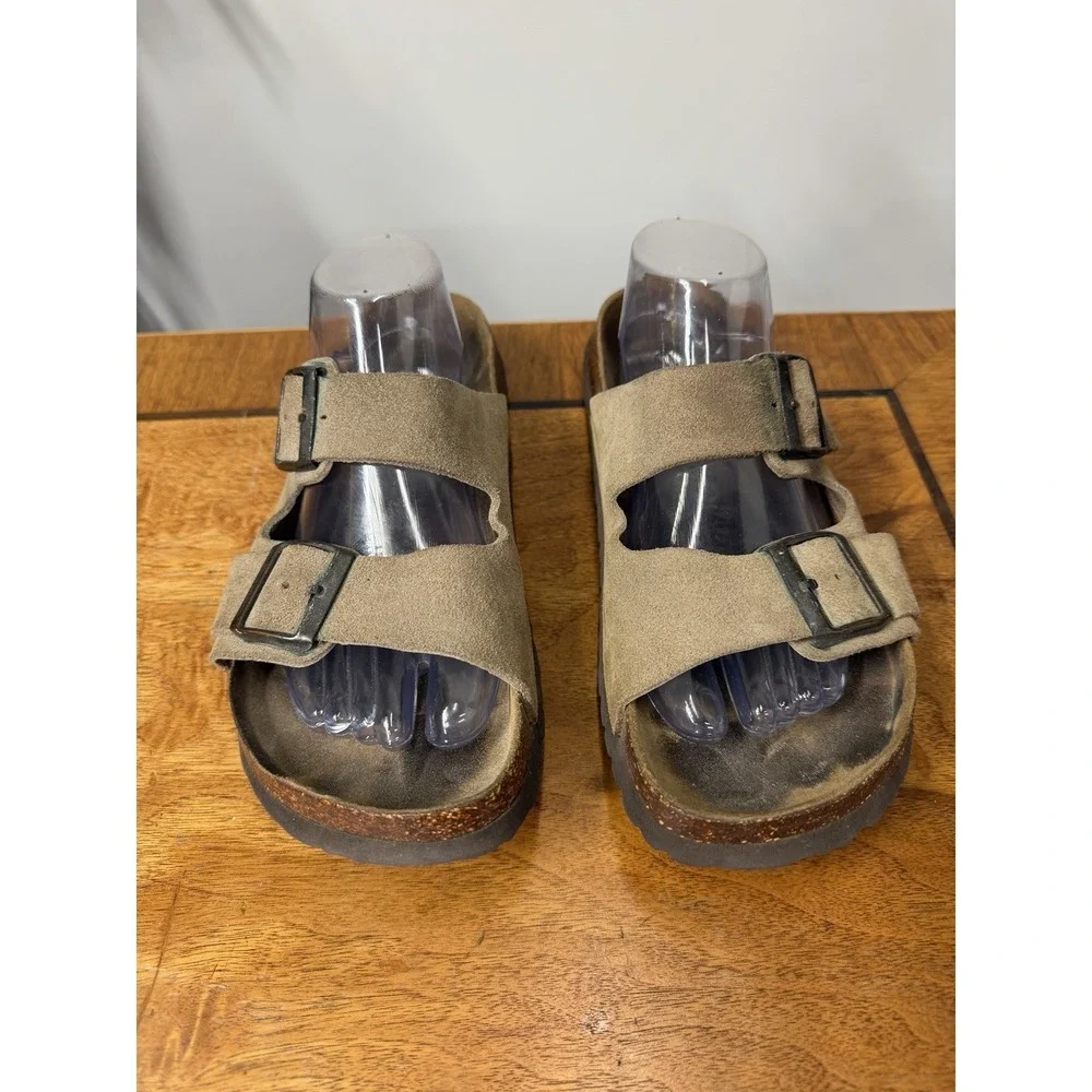 BIRKENSTOCK BETULA Men's 10 43 Arizona Sandals Two-Strap Taupe Suede Leather